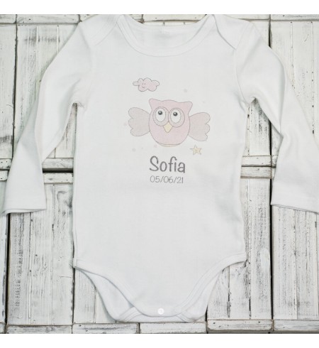 Babero con bolsillo delantero y body personalizado rosa