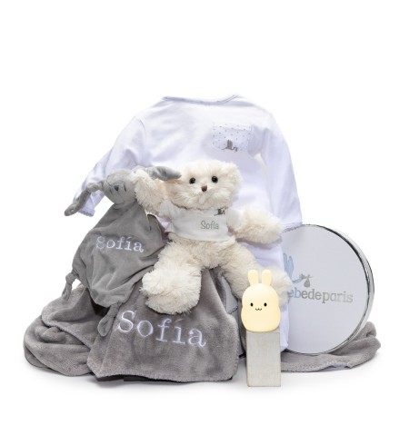 Lámpara de Luz + Oso de Peluche + Pijama + Doudou y Manta Personalizadaa