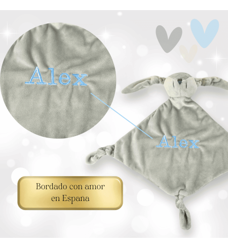Pack Doudou und 2 personalisierte Schnuller mit dem Namen des Babys und Schnullerhalter