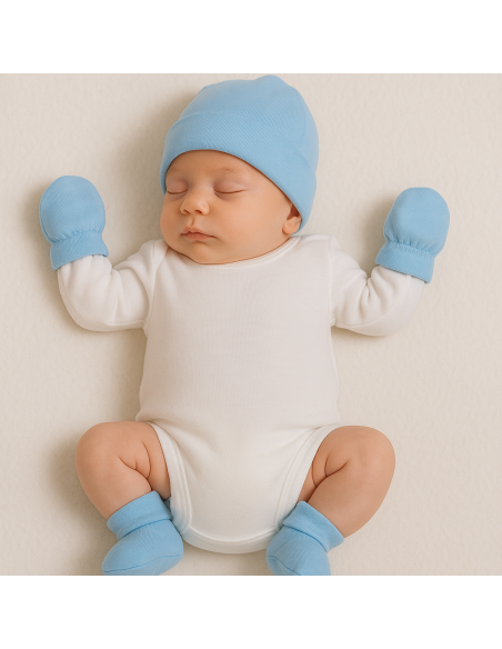 Set aus Mütze, Fäustlingen & Babyschuhen | Weiches Neugeborenen-Set – Bebedeparis.com