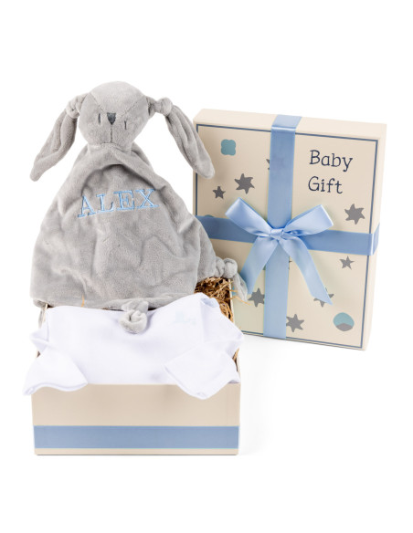 Geschenkbox mit Baumwollbody und personalisiertem Schmusetuch – Babykleidung & Accessoires