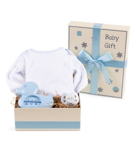 Geschenkbox mit Thermometer, Schnuller & Body – Komplettes Baby-Pflegeset