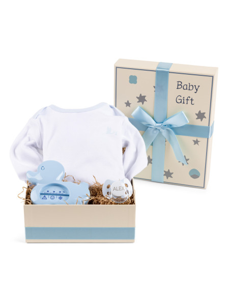 Geschenkbox mit Thermometer, Schnuller & Body – Komplettes Baby-Pflegeset