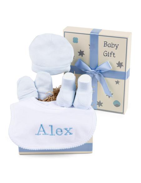 Geschenkbox mit Baumwollset & Personalisiertem Lätzchen – Ideal für Neugeborene