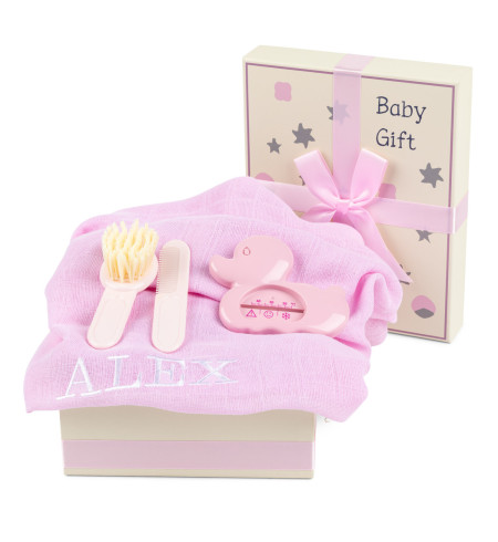 Geschenkbox mit Mulltuch, Thermometer & Bürste – Praktische Babypflege
