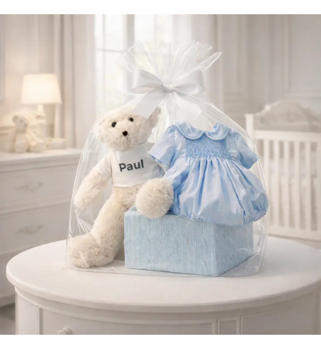 Babygeschenk Strampler aus Rippstrick-Bienenwabennest