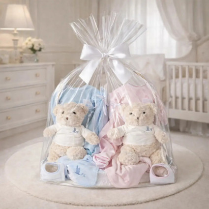 Klassischer Zwillings Babykorb | Komplette Geschenkset für Neugeborene – Bebedeparis.com