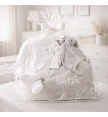 Babygeschenkbox mit personalisierter Decke, Schlafanzug & Schmusetuch | Persönliches Geschenk
