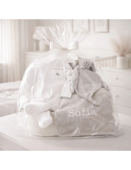 Babygeschenkbox mit personalisierter Decke, Schlafanzug & Schmusetuch | Persönliches Geschenk