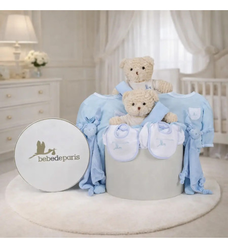 Klassischer Baby-Geschenkkorb für Zwillinge | Elegantes Geschenk zur Geburt – Bebedeparis.com