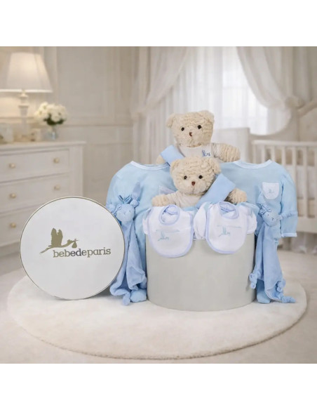 Klassischer Baby-Geschenkkorb für Zwillinge | Elegantes Geschenk zur Geburt – Bebedeparis.com
