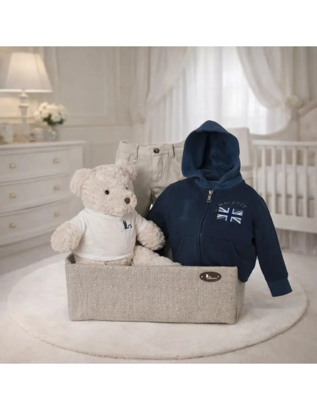 Hackett Babykorb mit Sweatshirt | Modernes & Stilvolles Geschenk – Bebedeparis.com