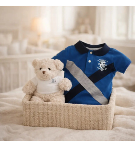 Hackett Babykorb mit Polo & Flagge | Stilvolles Geschenk zur Geburt – Bebedeparis.com