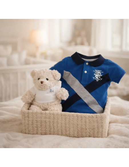 Hackett Babykorb mit Polo & Flagge | Stilvolles Geschenk zur Geburt – Bebedeparis.com