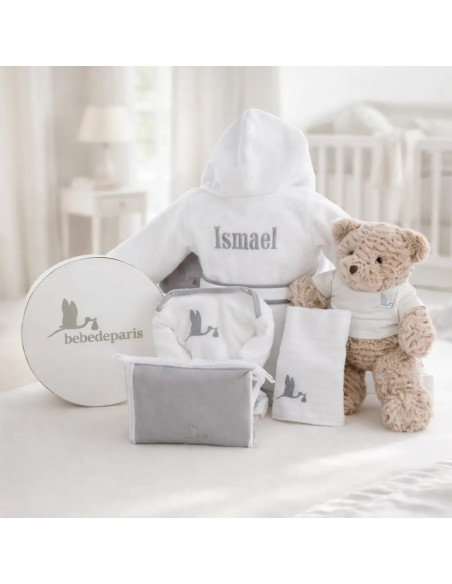 Baby-Geschenkkorb mit Besticktem Bademantel | Persönliches Geschenk – Bebedeparis.com
