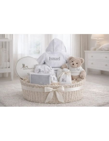 Baby-Geschenkkorb mit Besticktem Bademantel | Persönliches Geschenk – Bebedeparis.com