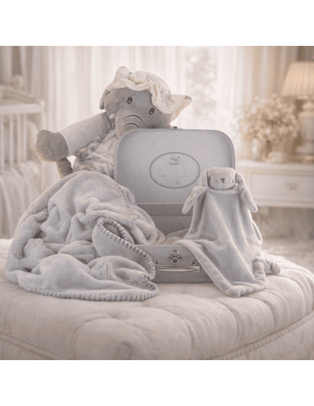Personalisierter Babykoffer mit Decke & Schmusetuch | Stilvolles Geburtsgeschenk