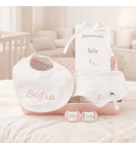 Geschenkset mit personalisierten Lätzchen & Schnullern | Individuelles Babygeschenk