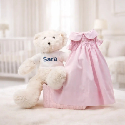 Babygeschenk aus Rippstrick mit Bienenwabennest 2