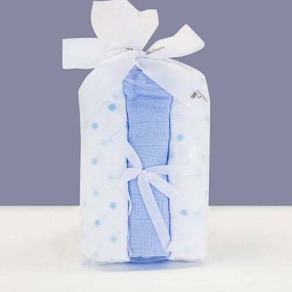 Kit Albornoz Bordado Muselina y Osito de Peluche azul 2